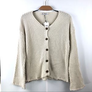 NWT Zara Natural Cotton Fringe Trim Cardigan -Med